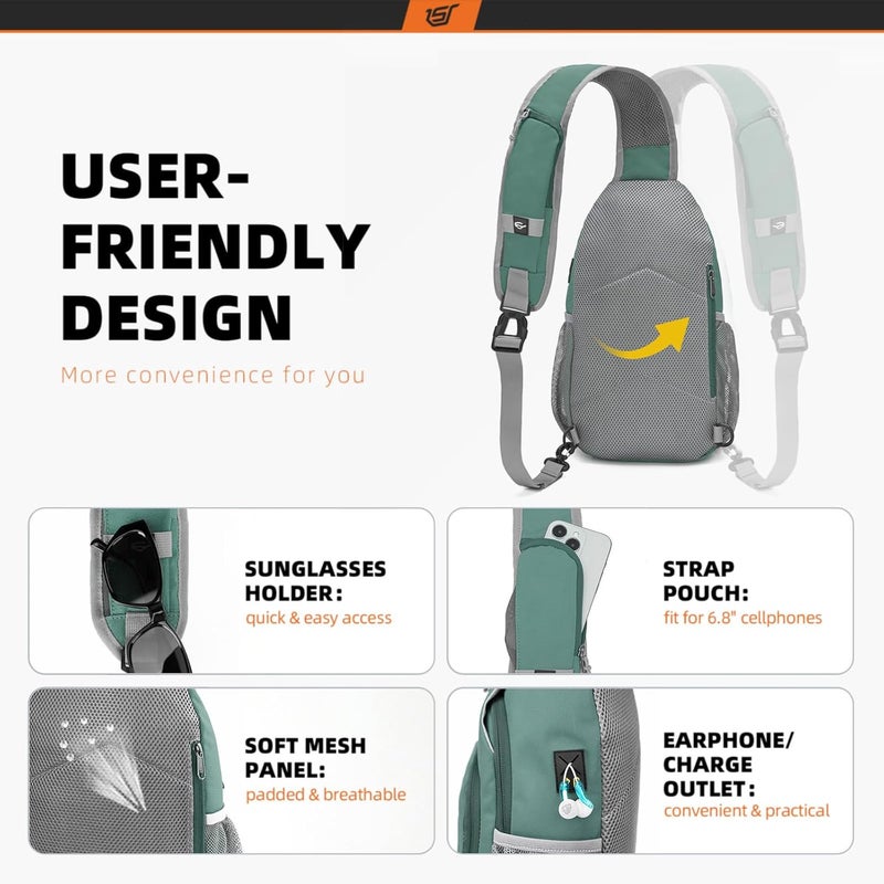 SKYSPER Sling Bag RFID Crossbody Sling Backpack Cross Body Shoulder Bag Travel Hiking Daypack for Women Men(Green) - Image 4